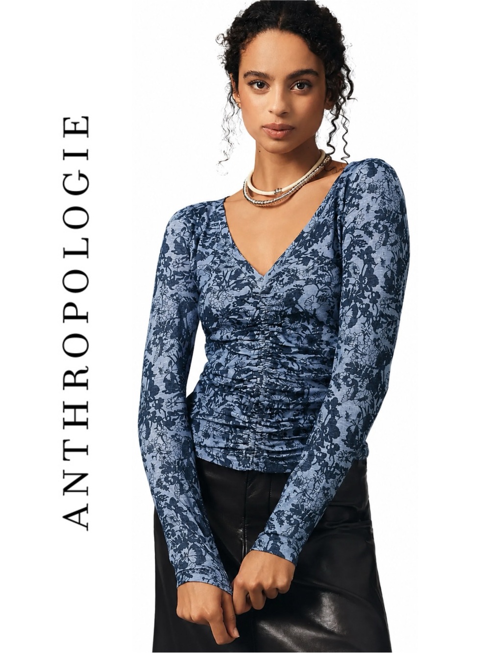 Anthropologie Pilcro Long-Sleeve Cinched V-Neck Top